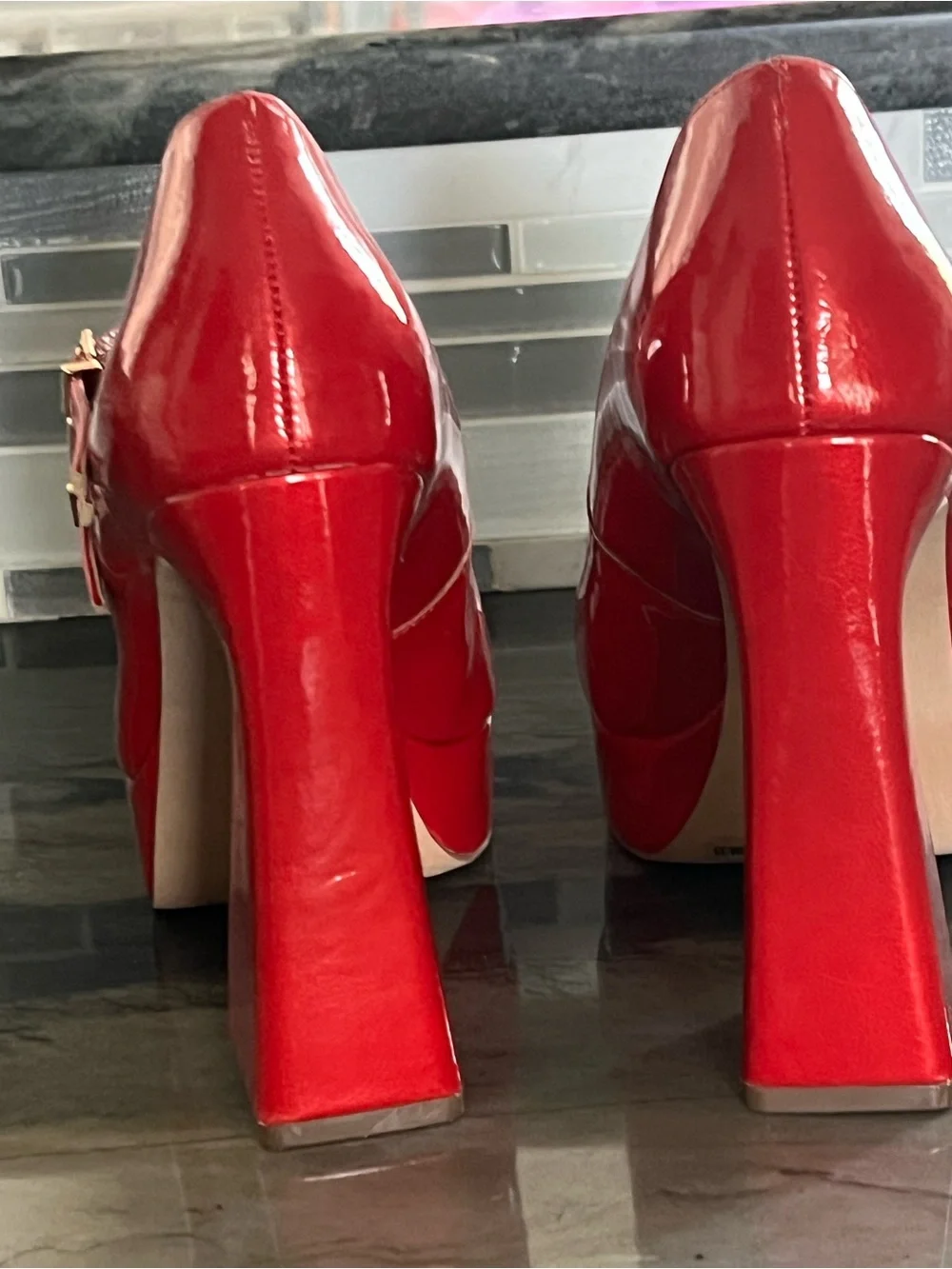Jessica Simpson Red Patent Triple-Strap Platform Heels